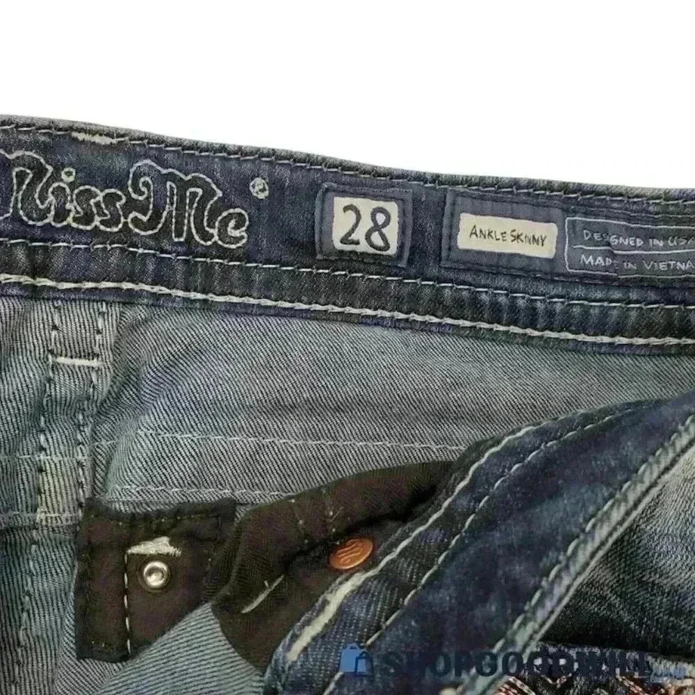 Miss Me Skinny Embellished Blue Denim Jeans Button Studded 5-Pocket Women 27x35 - Picture 4 of 12